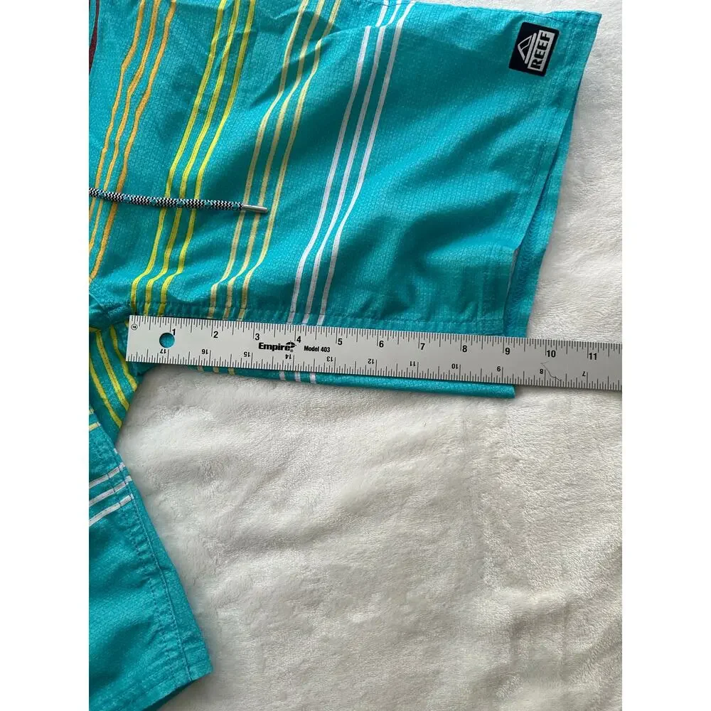 Reef Peeler Board Shorts Mens 28 Blue Yellow Drawstring Surfing Swim Trunks
